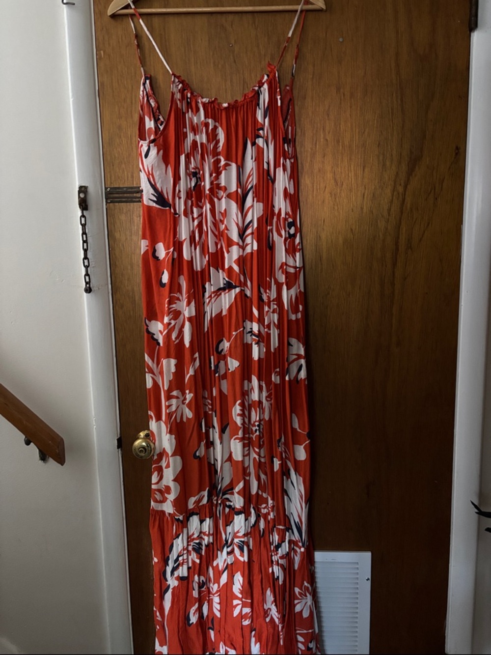 Anthropologie Vibrant Red Floral Tiered Dress sz L - Malika printed dress